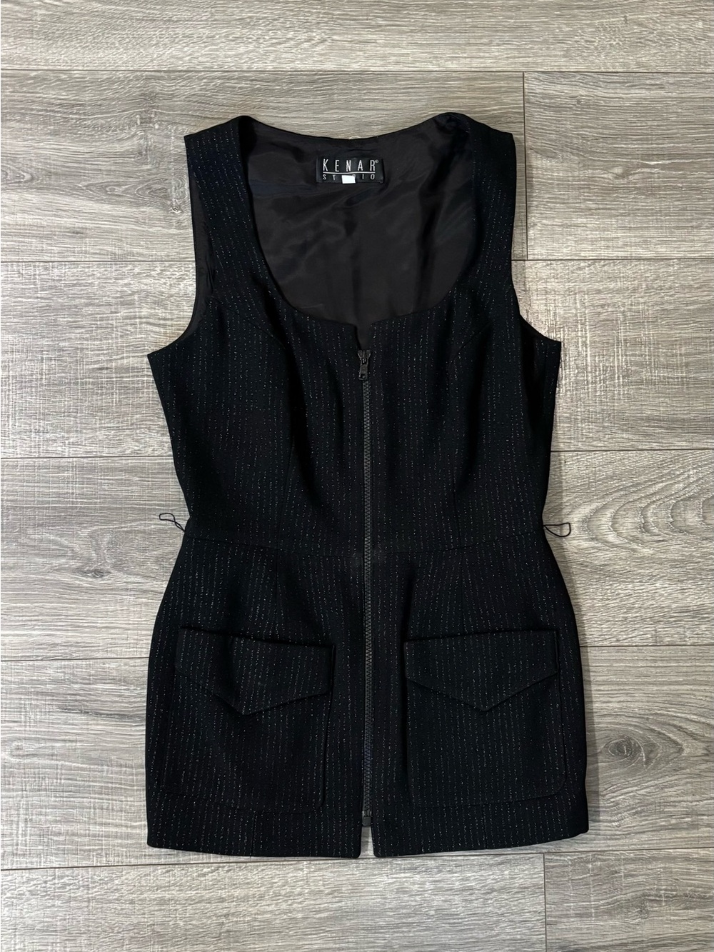 Kenar Studio Black Pinstripe Zip Front Vest Women’s Size 6 Career Chic